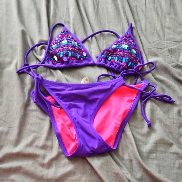 Small Victorias Secret Purple and Pink Sequin‎ Bikini Set - Picture 1 of 3